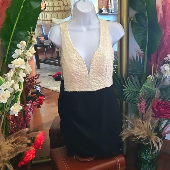 Fashion Nova Dresses & Skirts - Cream and Black Lace Mini Cocktail Dress